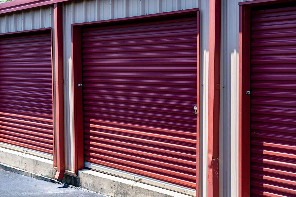 red storage unit doors
